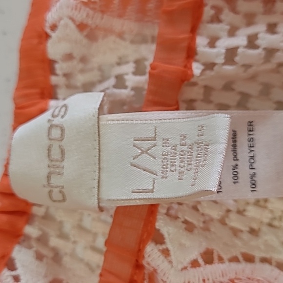 Chico's Salmon & Creamy White Embroidered Oversized Pancho size L/XL - Picture 4 of 10